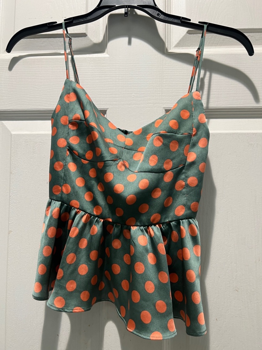 Zara Green Peplum Top with Orange Polka Dots